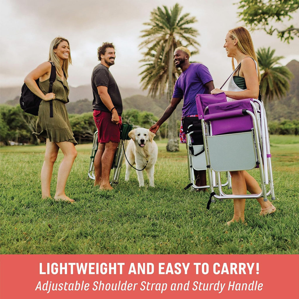 Sports Chair with Side Table and Armrest Caddy, Lightweight Aluminum Folding Outdoor Camping Chair for Adults, Portable Director Style Lawn Seating with Pockets & Carry Strap, (Red)