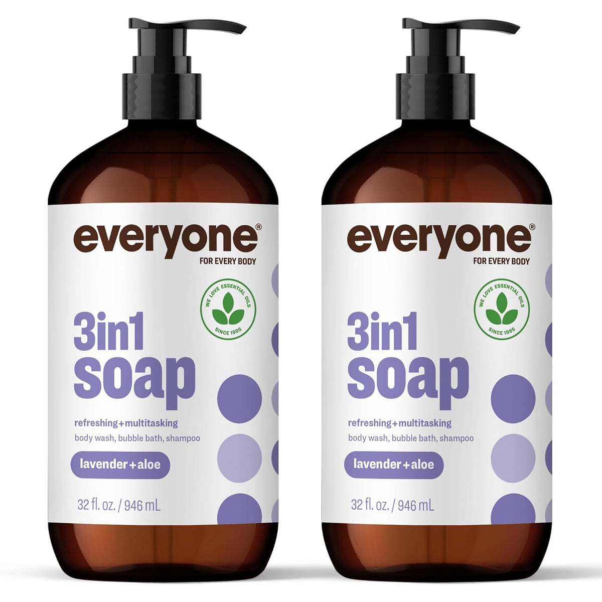 Everyone 3-In-1 Soap Body Wash Bubble Bath Shampoo Lavender Aloe 32Oz 2Pk