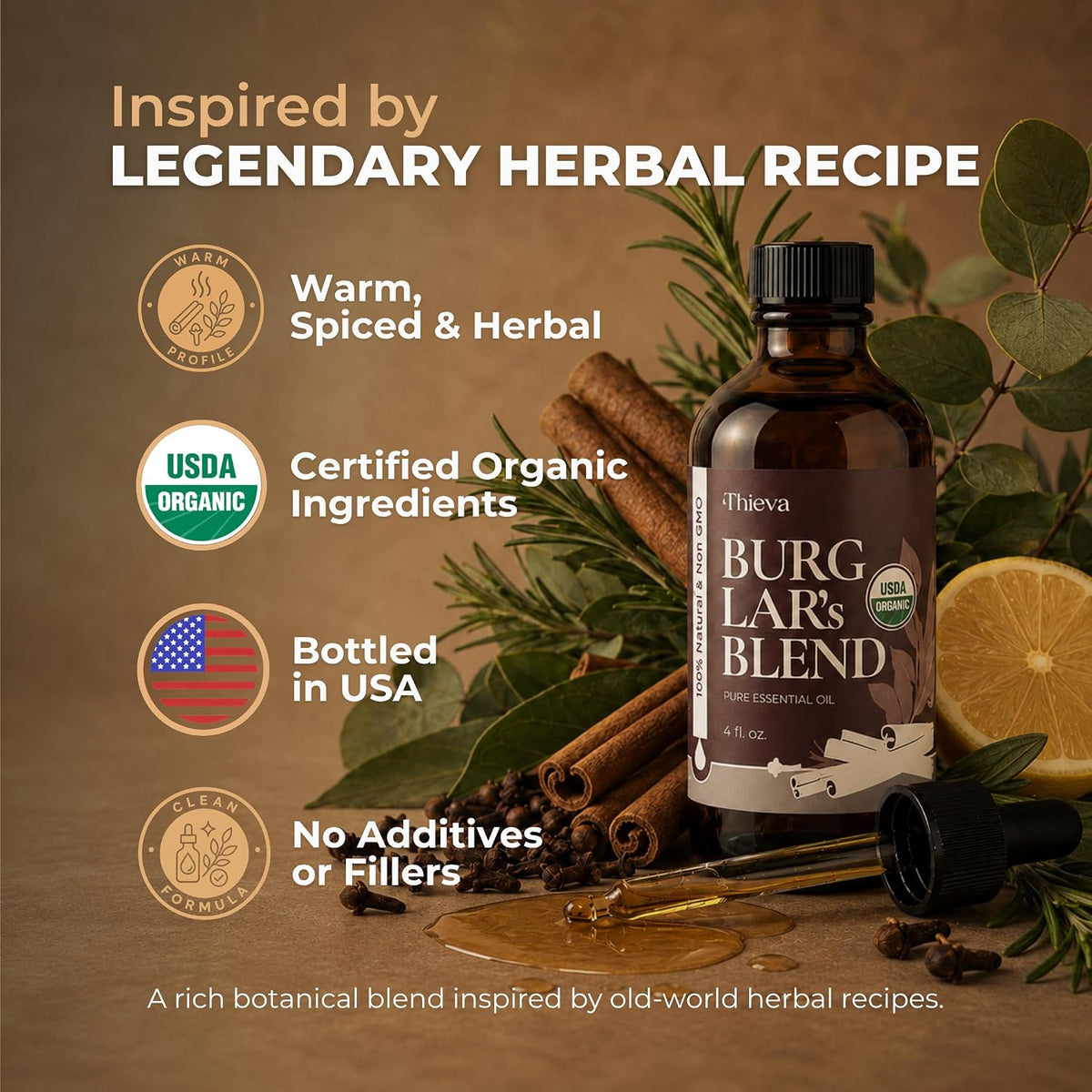 Burglar'S Blend Essential Oil, USDA Organic, 4 Oz